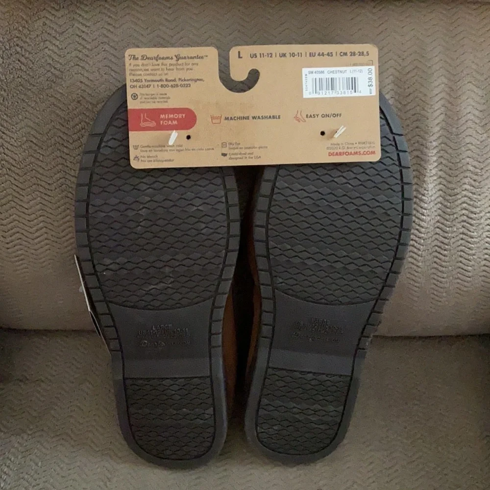 NWT Dearfoam Men’s Slippers Brown Memory Foam Size L 11-12 - Picture 2 of 8
